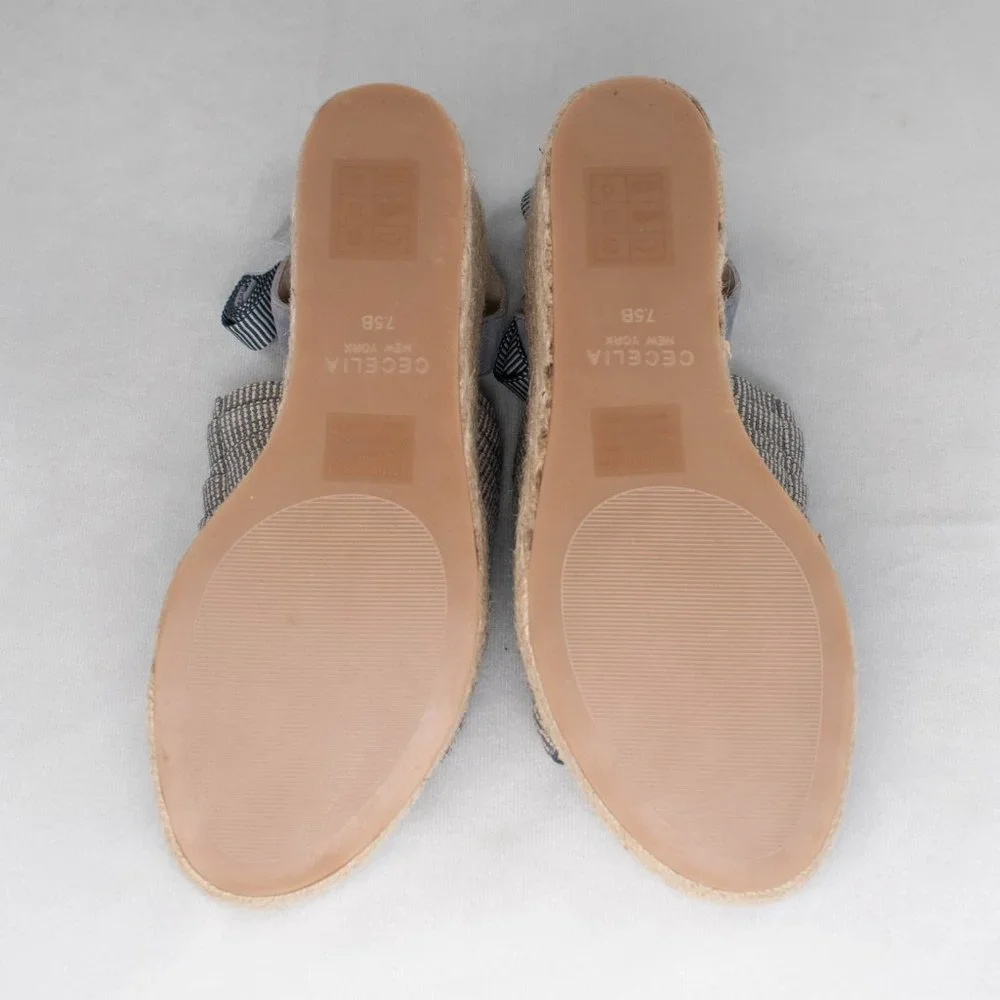 Cecelia New York Serena‎ Off Denim Faded Jeans Espadrille Wedge Platform Sandals